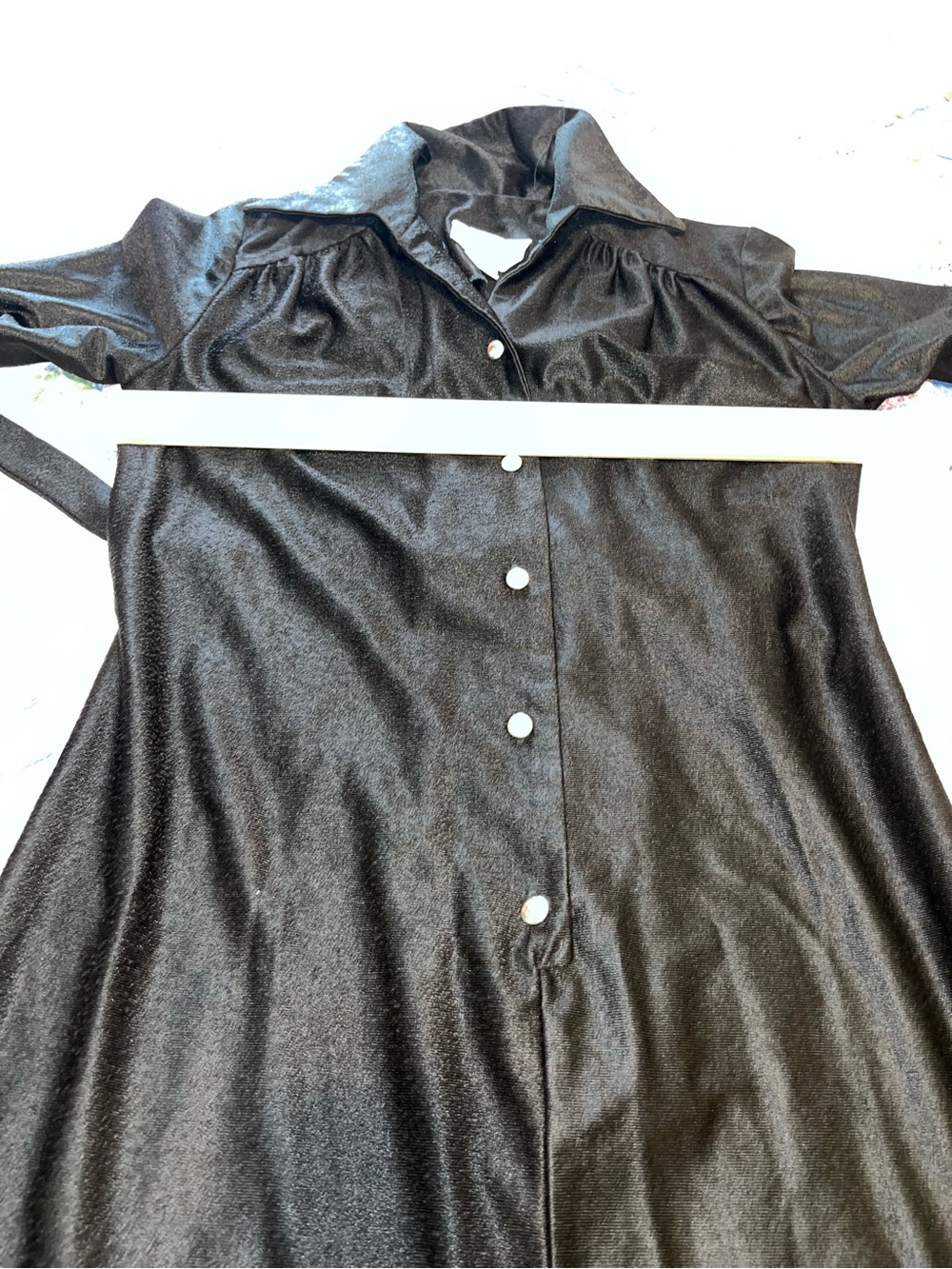 VTG 70s Dedra Designs Liquid Black Knit Maxi Shirtdress Snap Front Size 10 - Picture 12 of 14